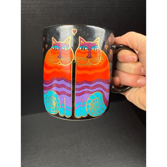 Laurel Burch Rainbow Cats Black Coffee Mug 16 oz VINTAGE - Picture 6 of 9